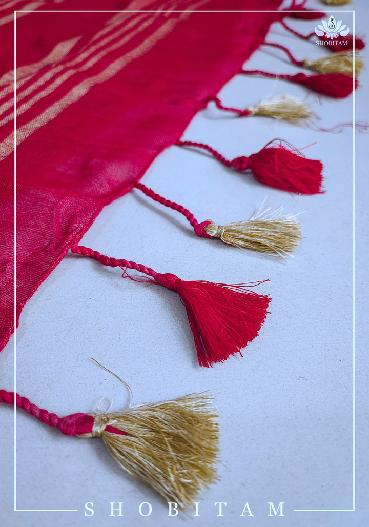 Loving Hearts Embroidered Cherry Plum Pure Tone Linen Saree