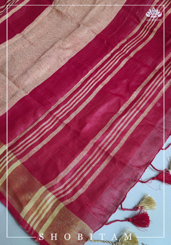 Loving Hearts Embroidered Cherry Plum Pure Tone Linen Saree