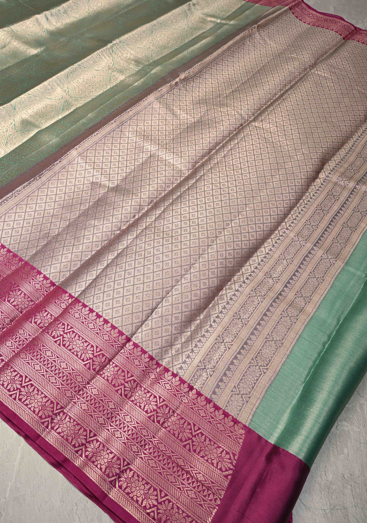Green Kanjivaram Tissue Semi Silk Saree with Brocade and Contrast Zari Border