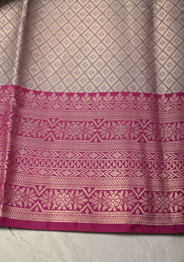 Green Kanjivaram Tissue Semi Silk Saree with Brocade and Contrast Zari Border