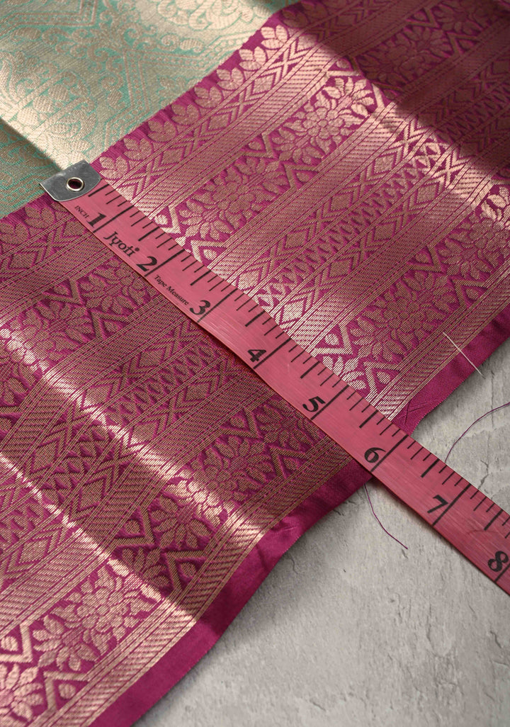 Green Kanjivaram Tissue Semi Silk Saree with Brocade and Contrast Zari Border