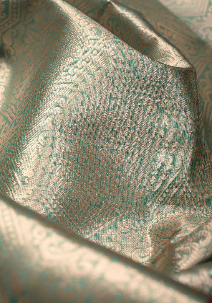 Green Kanjivaram Tissue Semi Silk Saree with Brocade and Contrast Zari Border