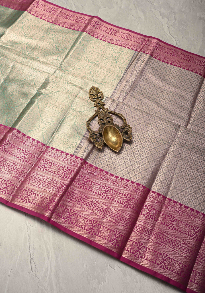Green Kanjivaram Tissue Semi Silk Saree with Brocade and Contrast Zari Border