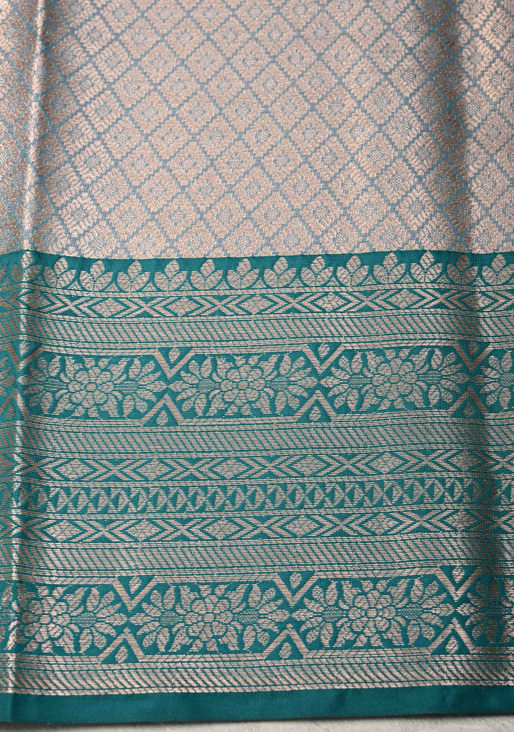 Pink Kanjivaram Tissue Semi Silk Saree with Brocade and Contrast Zari Border