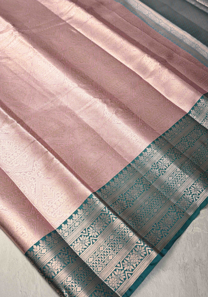 Pink Kanjivaram Tissue Semi Silk Saree with Brocade and Contrast Zari Border