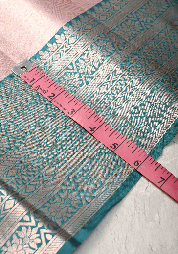 Pink Kanjivaram Tissue Semi Silk Saree with Brocade and Contrast Zari Border