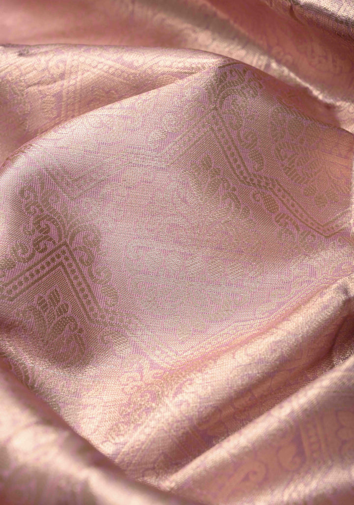 Pink Kanjivaram Tissue Semi Silk Saree with Brocade and Contrast Zari Border