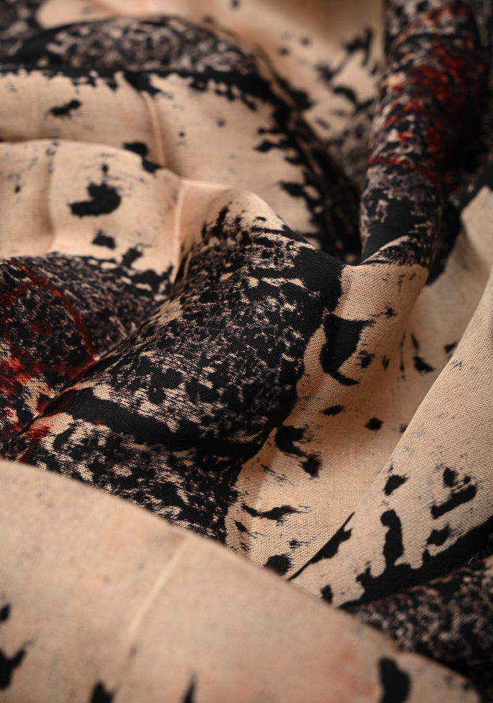 Black Modal Silk Saree with Ajrakh Hand Block Print and Crushed Pallu