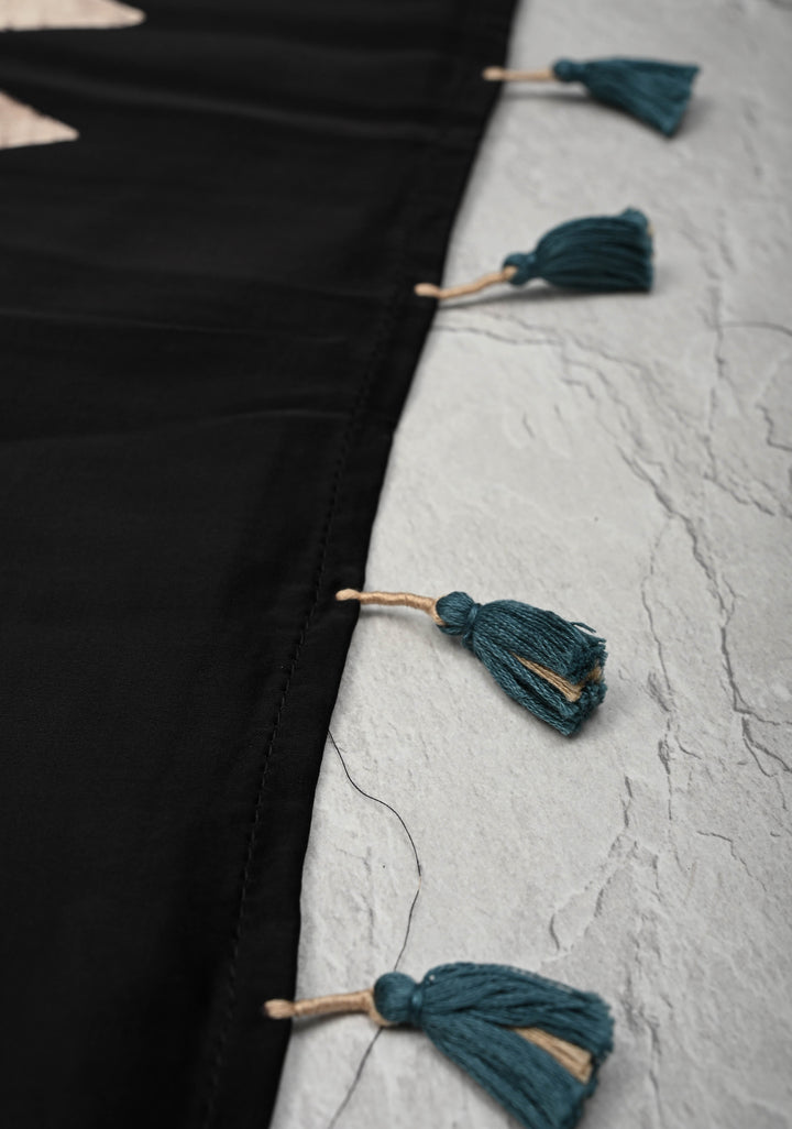 Black Modal Silk Saree with Ajrakh Hand Block Print