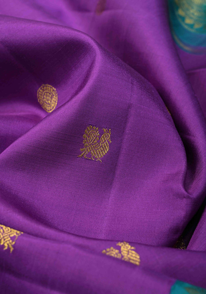 Lilac Purple Korvai Kanjivaram Pure Silk Saree with Zari Buttas and Contrast Zari Border | SILK MARK CERTIFIED