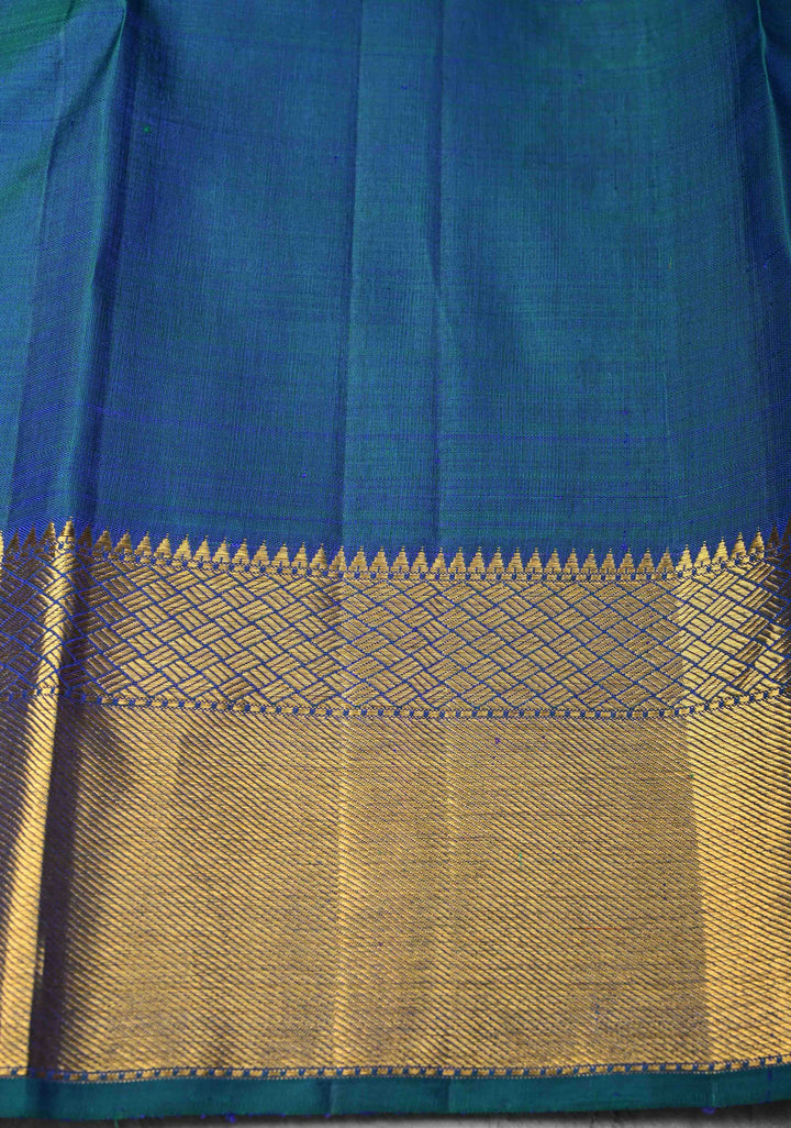 Heritage Podi Kattam Zari checks and Gandaberunda Buttas on Lilac Blue Pure Silk Kanjivaram Saree | Silk Mark Certified