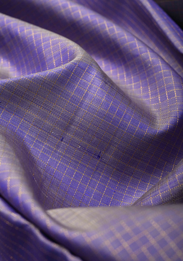 Heritage Podi Kattam Zari checks and Gandaberunda Buttas on Lilac Blue Pure Silk Kanjivaram Saree | Silk Mark Certified