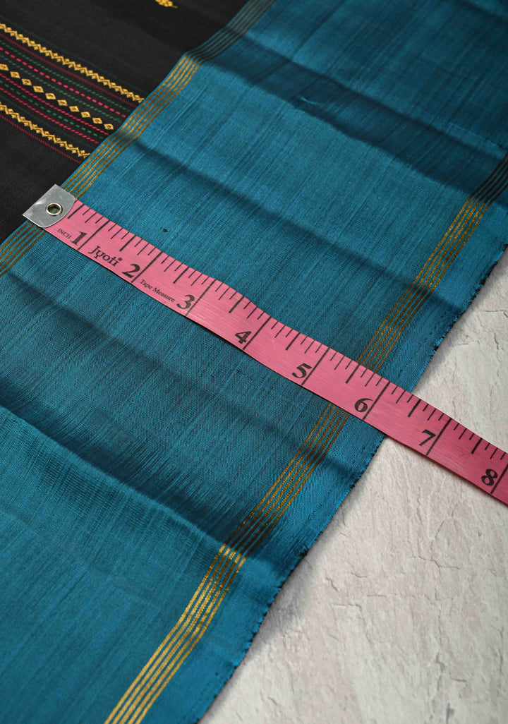 Black Brown Kanjivaram Pure Silk Saree with Vertical Stripes, zari buttas and Contrast Rettaipet Border | SILK MARK CERTIFIED