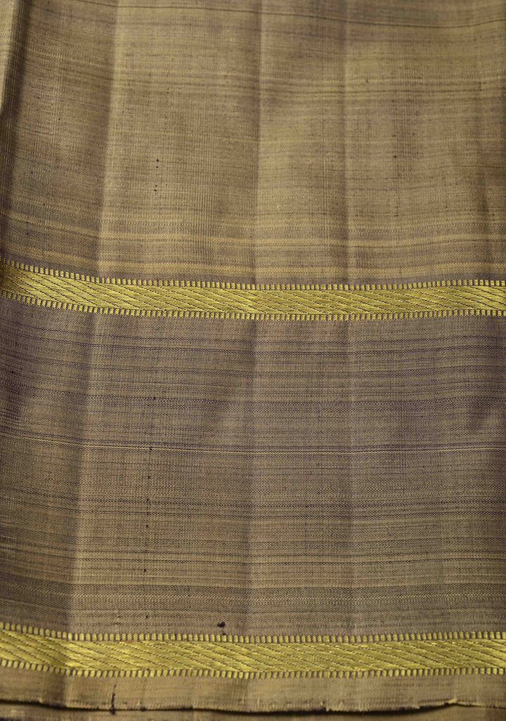 Dark Plum-Taupe Kanjivaram Pure Silk Saree with Zari Checks and Rettaipet Border | SILK MARK CERTIFIED