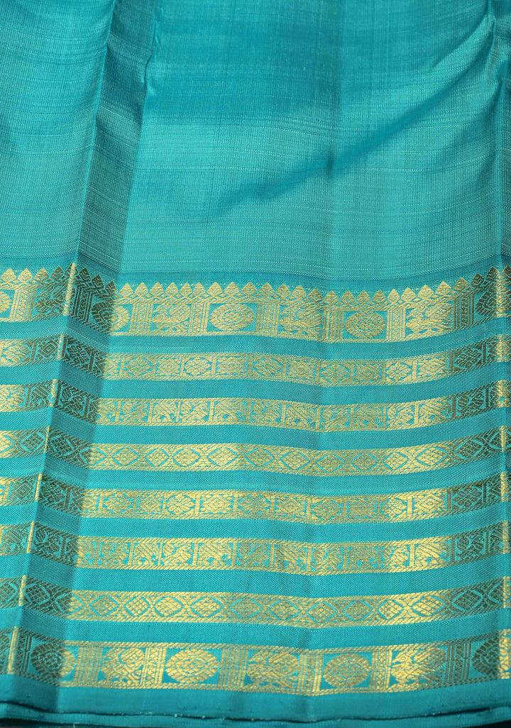 Dark Purple Korvai Kanjivaram Pure Silk Saree with Zari Buttas and Contrast Zari Border | SILK MARK CERTIFIED