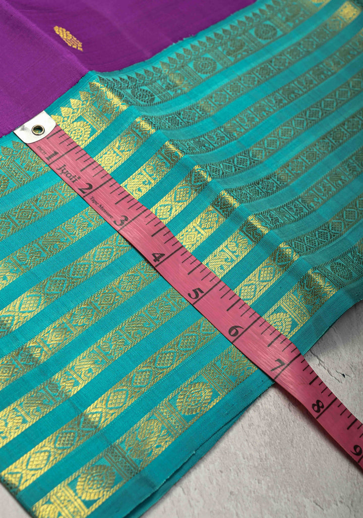 Dark Purple Korvai Kanjivaram Pure Silk Saree with Zari Buttas and Contrast Zari Border | SILK MARK CERTIFIED