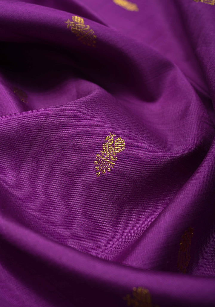 Dark Purple Korvai Kanjivaram Pure Silk Saree with Zari Buttas and Contrast Zari Border | SILK MARK CERTIFIED