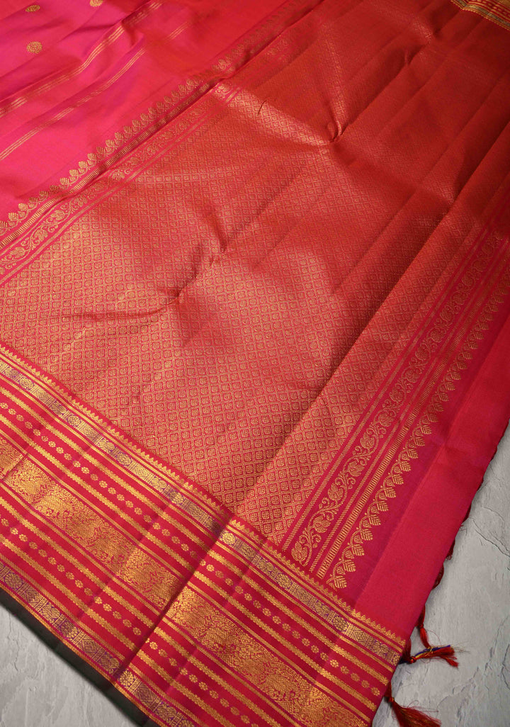 Hot Pink Kanjivaram Pure Silk Saree with Zair Buttas and Zari Border | SILK MARK CERTIFIED