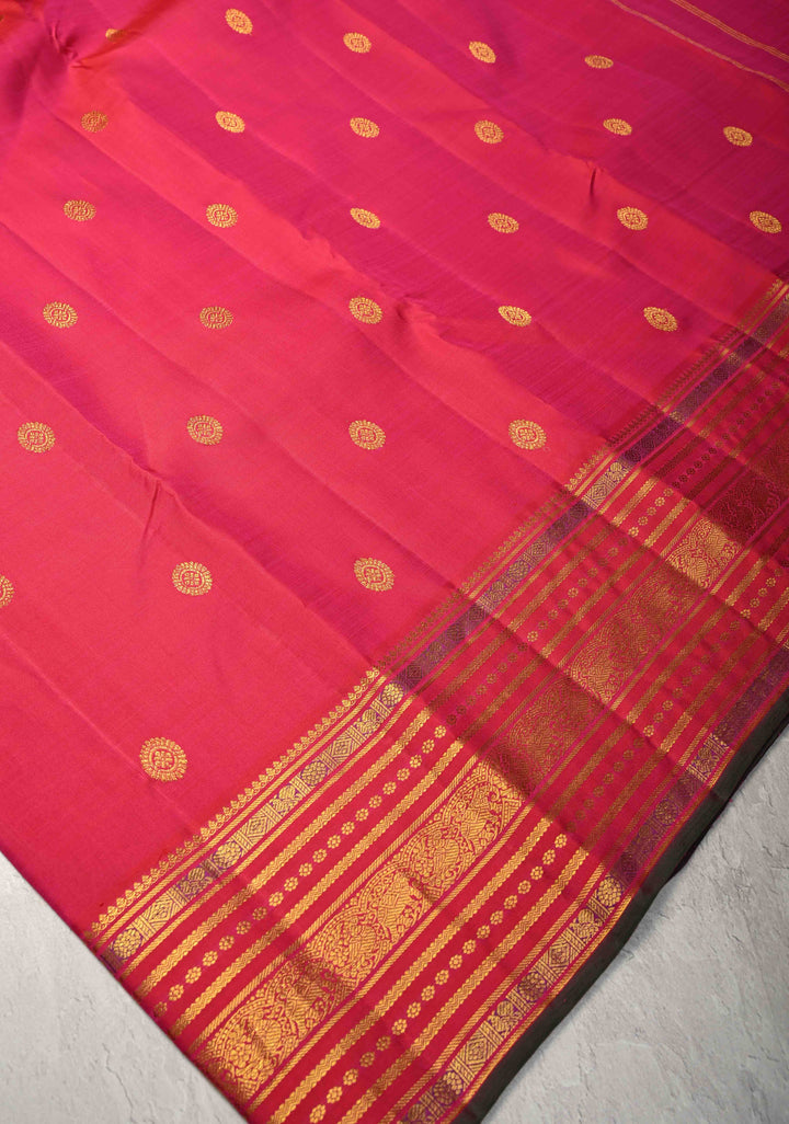 Hot Pink Kanjivaram Pure Silk Saree with Zair Buttas and Zari Border | SILK MARK CERTIFIED