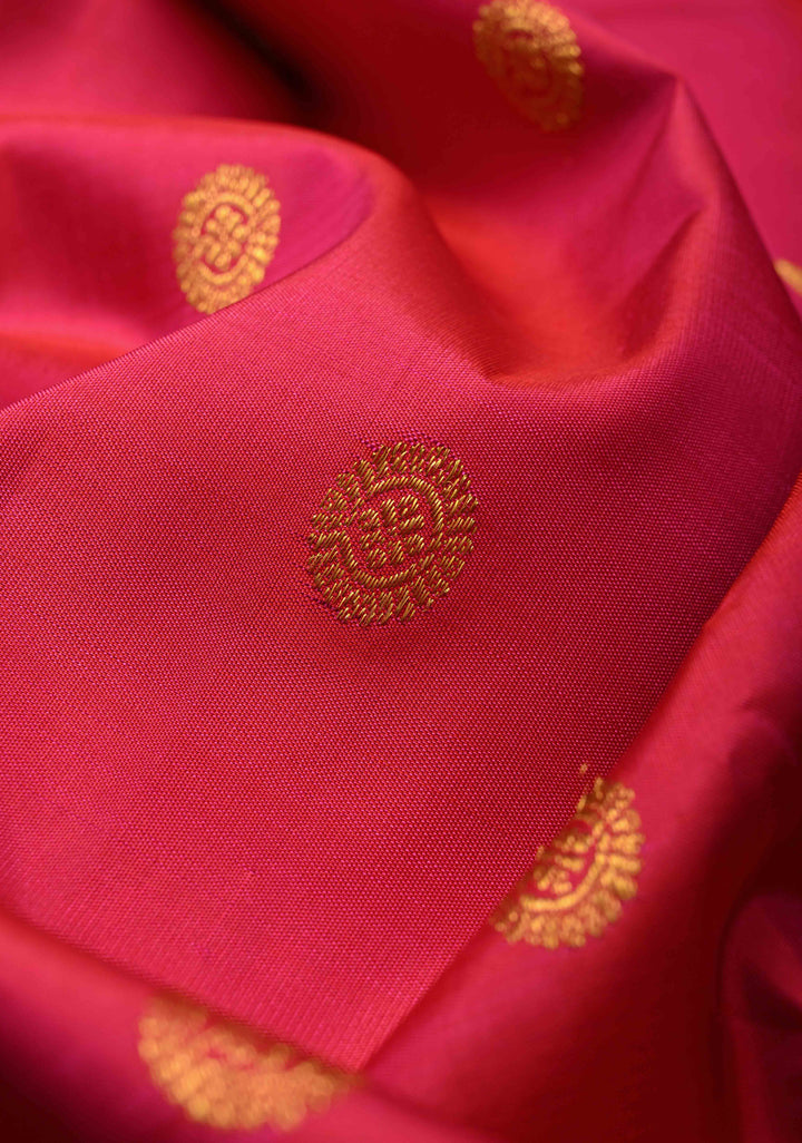 Hot Pink Kanjivaram Pure Silk Saree with Zair Buttas and Zari Border | SILK MARK CERTIFIED