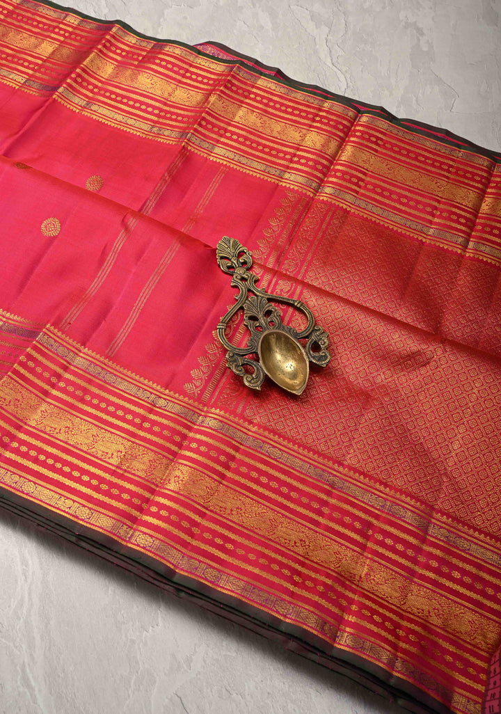 Hot Pink Kanjivaram Pure Silk Saree with Zair Buttas and Zari Border | SILK MARK CERTIFIED