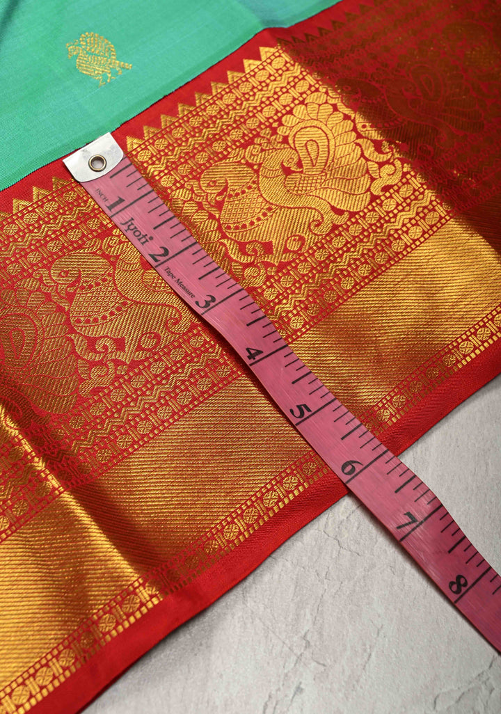 Sea Green Korvai Kanjivaram Pure Silk Saree with Zari Buttas and Contrast Zari Border | SILK MARK CERTIFIED