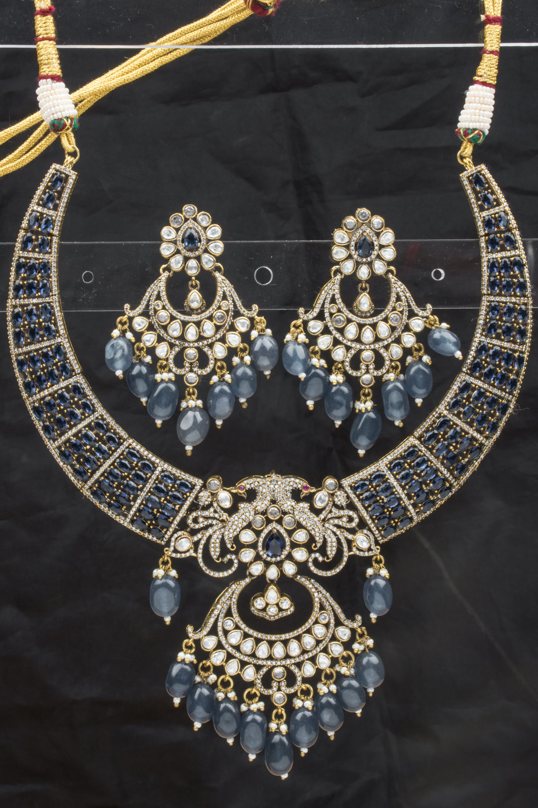 Royal Blue Sapphire And white stones Jewelry Set