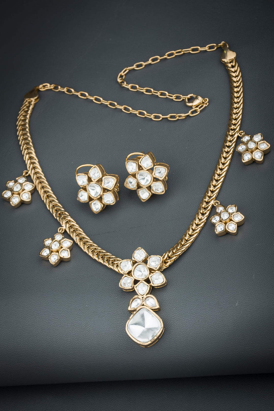 Antique Gold Braided chain set with Moissanite stones