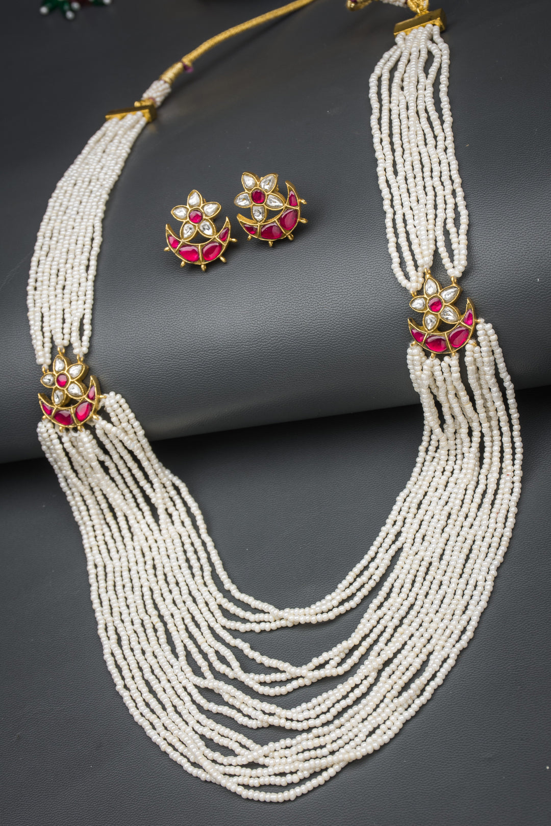 Antique Multistrand White Beaded Mala with Matching Stud