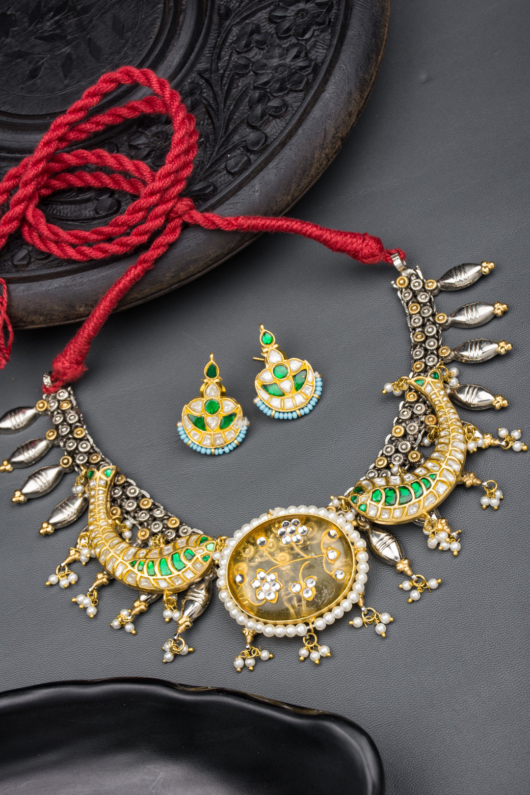 Fusion Necklace Set in Dual Tone Base and Jadau embellishments