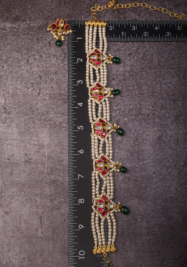 Charming Kemp Lotus on 5 row dainty beads Choker Set | Shobitam Jewelry