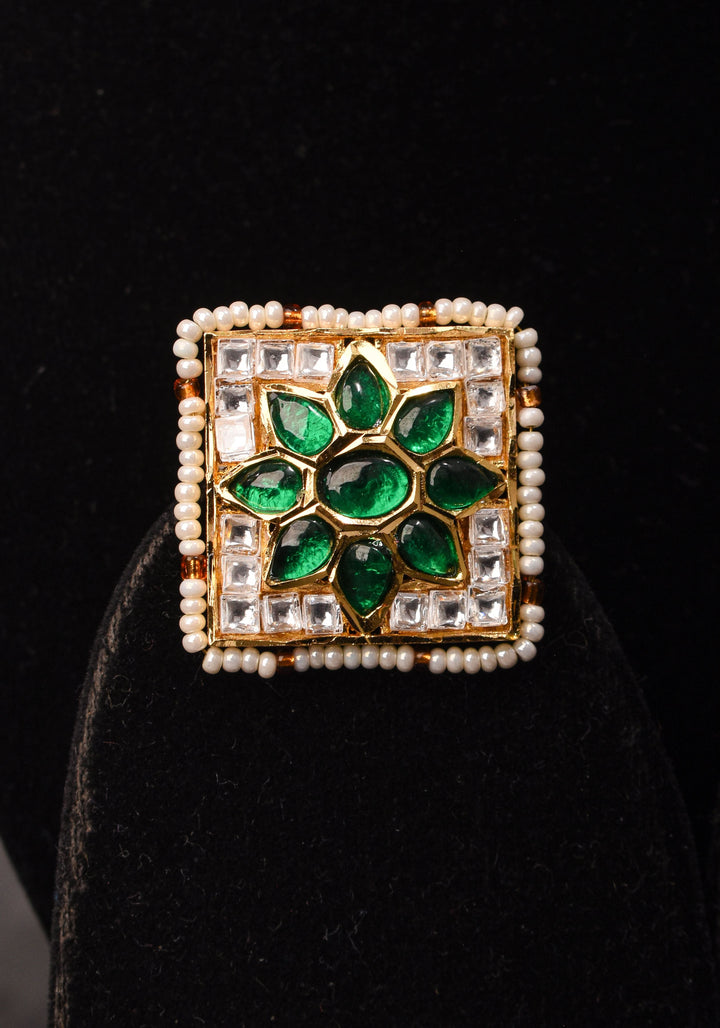 Ahmedabadi Jadau Choker Set in White & Green  Stones | Shobitam Jewelry