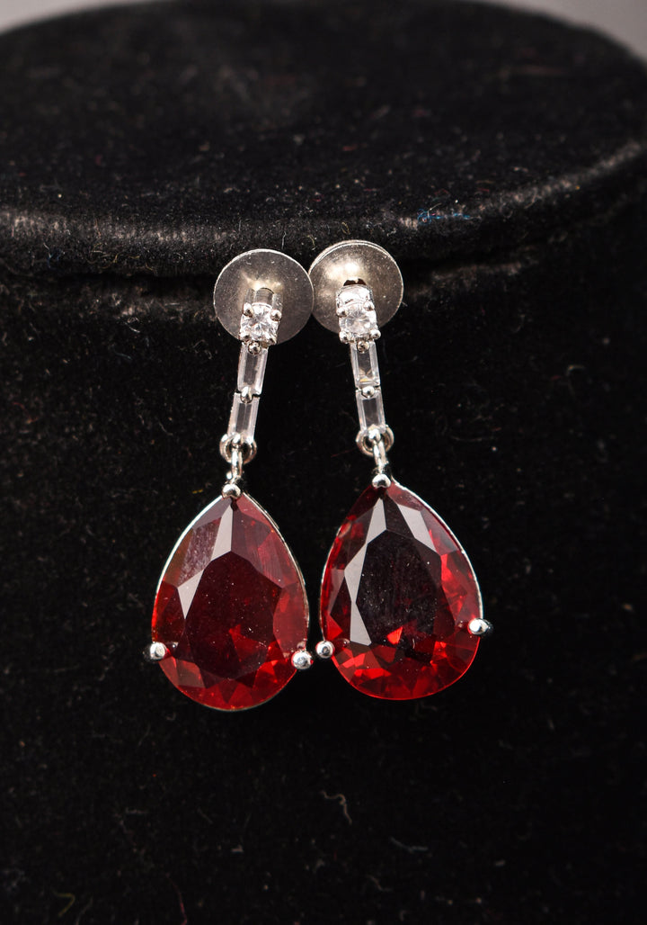 Celebrity-Inspired Ruby CZ Stone Drop Necklace and Earring | Shobitam Jewelry