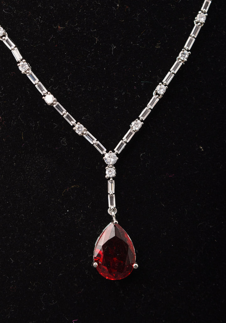Celebrity-Inspired Ruby CZ Stone Drop Necklace and Earring | Shobitam Jewelry