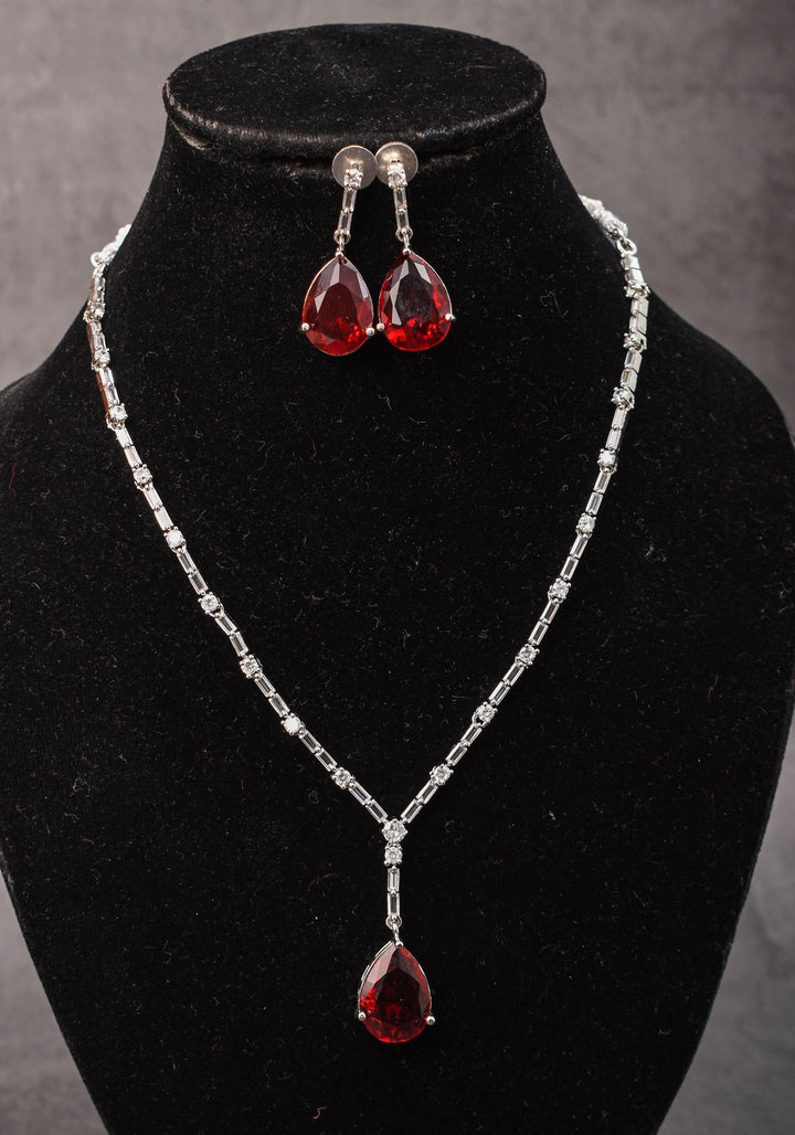 Celebrity-Inspired Ruby CZ Stone Drop Necklace and Earring | Shobitam Jewelry