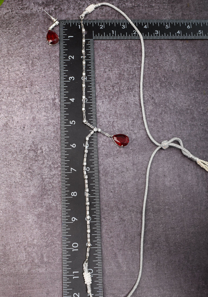 Celebrity-Inspired Ruby CZ Stone Drop Necklace and Earring | Shobitam Jewelry