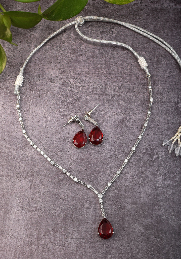 Celebrity-Inspired Ruby CZ Stone Drop Necklace and Earring | Shobitam Jewelry