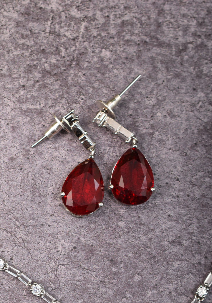 Celebrity-Inspired Ruby CZ Stone Drop Necklace and Earring | Shobitam Jewelry