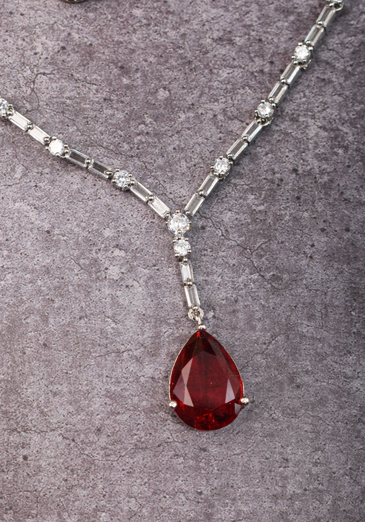 Celebrity-Inspired Ruby CZ Stone Drop Necklace and Earring | Shobitam Jewelry