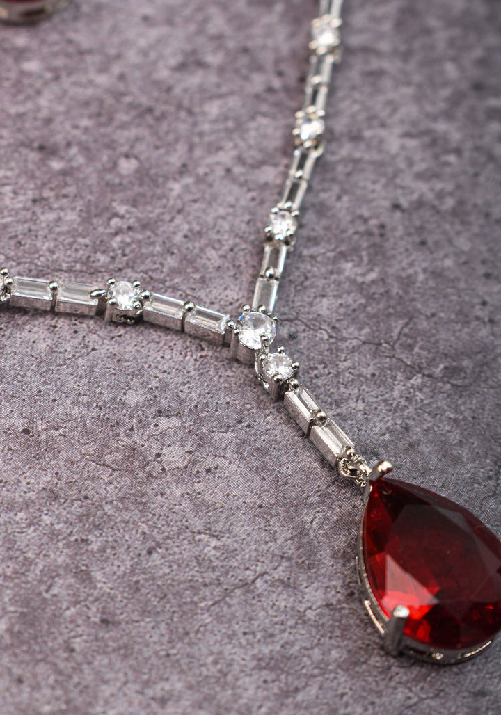 Celebrity-Inspired Ruby CZ Stone Drop Necklace and Earring | Shobitam Jewelry