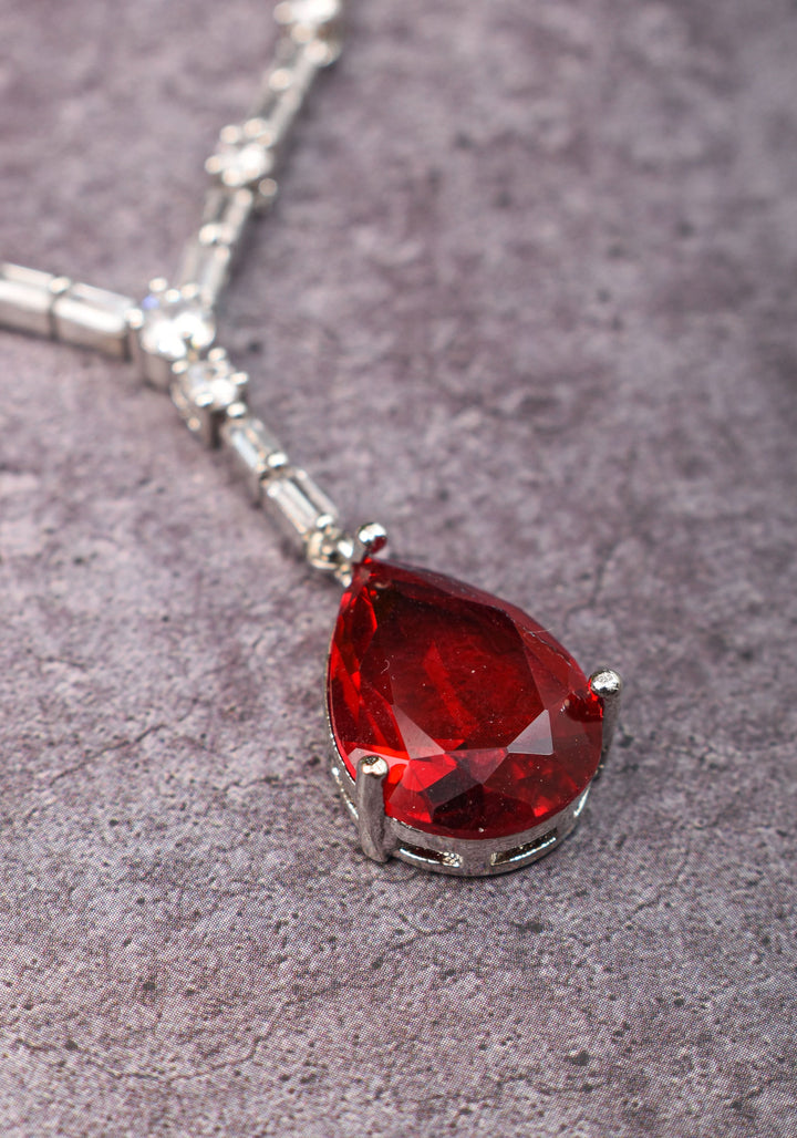 Celebrity-Inspired Ruby CZ Stone Drop Necklace and Earring | Shobitam Jewelry