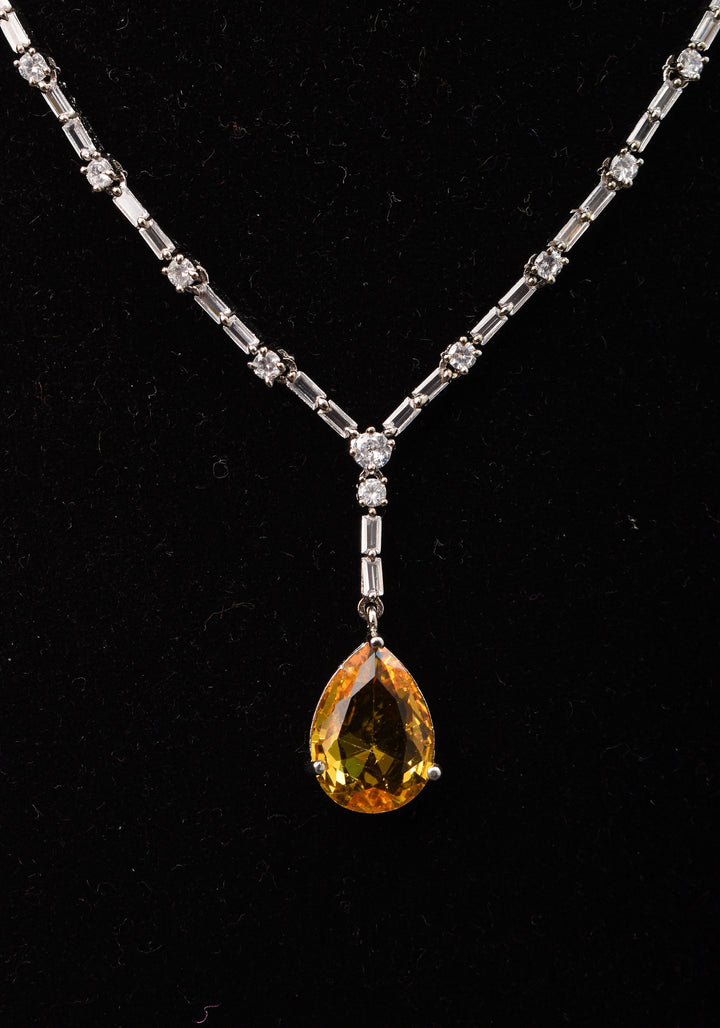 Celebrity-Inspired Yellow CZ Stone Drop Necklace and Earring | Shobitam Jewelry