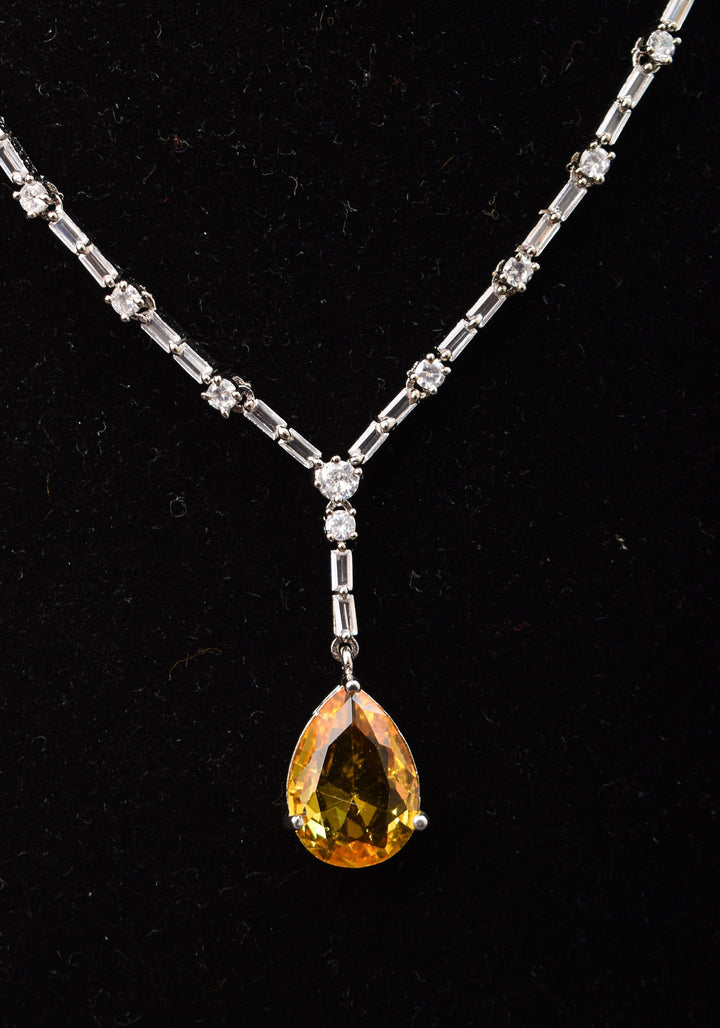 Celebrity-Inspired Yellow CZ Stone Drop Necklace and Earring | Shobitam Jewelry