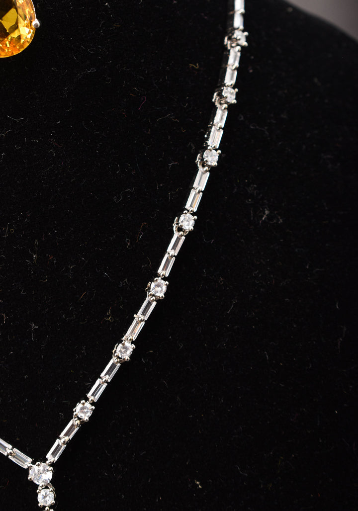 Celebrity-Inspired Yellow CZ Stone Drop Necklace and Earring | Shobitam Jewelry