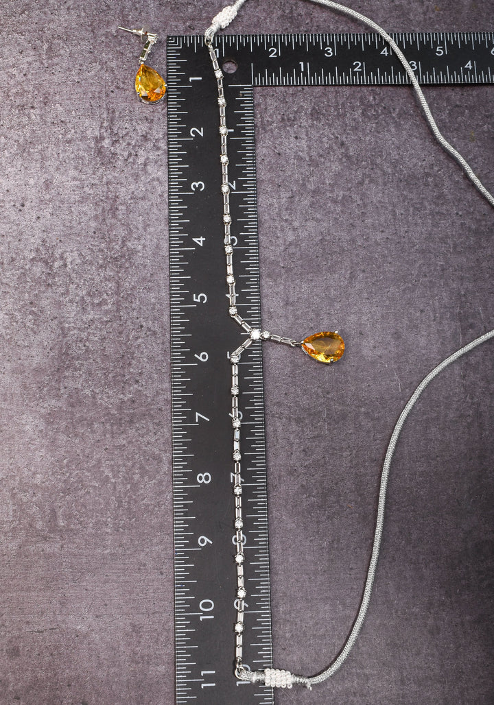 Celebrity-Inspired Yellow CZ Stone Drop Necklace and Earring | Shobitam Jewelry