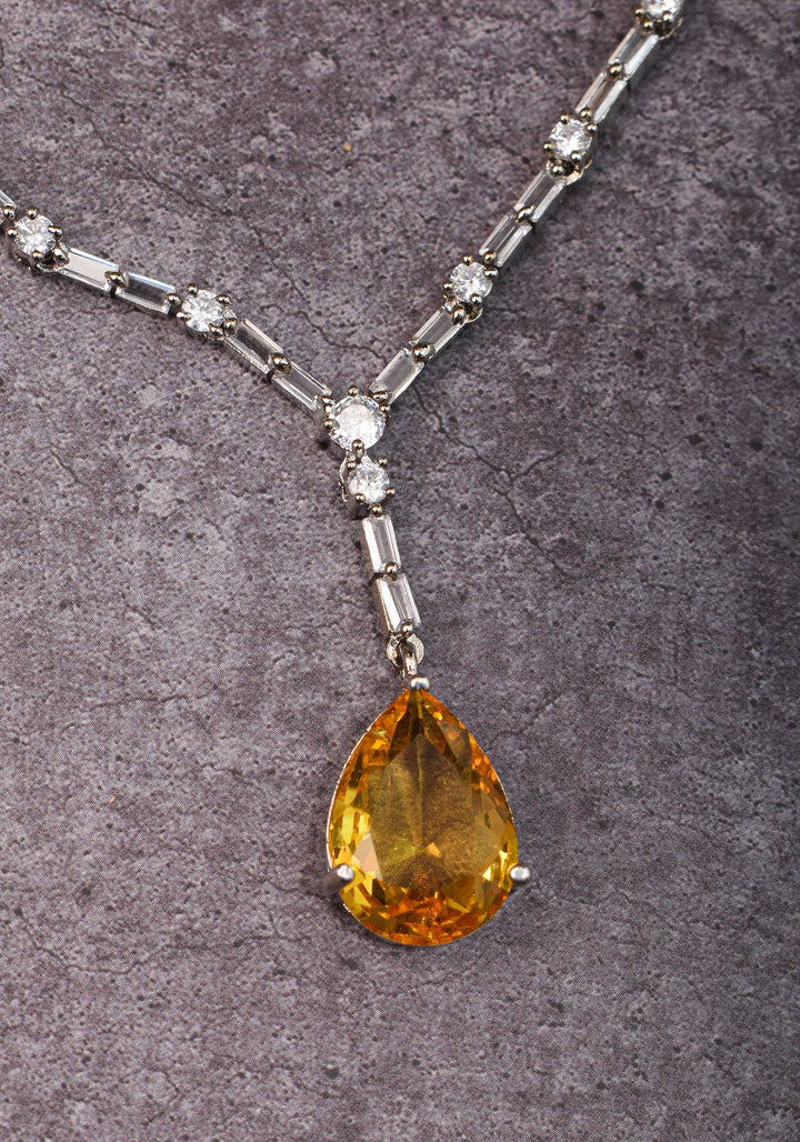 Celebrity-Inspired Yellow CZ Stone Drop Necklace and Earring | Shobitam Jewelry
