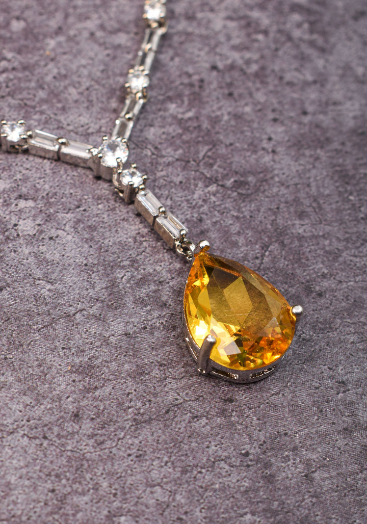 Celebrity-Inspired Yellow CZ Stone Drop Necklace and Earring | Shobitam Jewelry