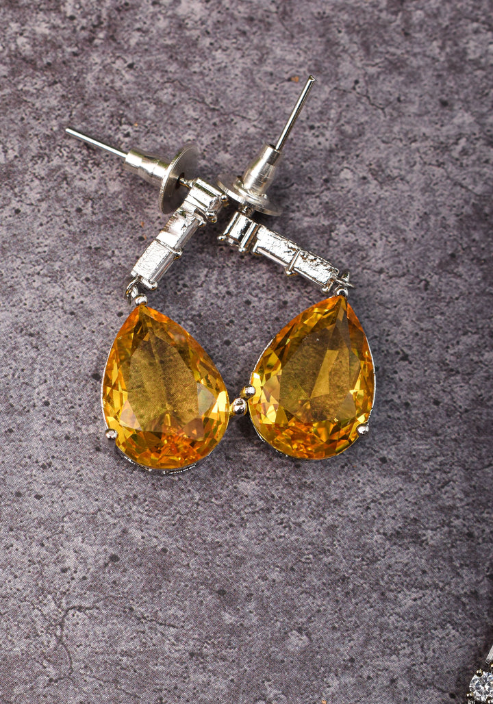 Celebrity-Inspired Yellow CZ Stone Drop Necklace and Earring | Shobitam Jewelry