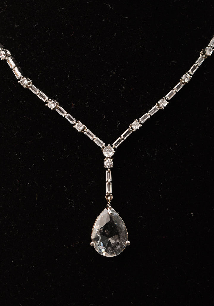 Celebrity-Inspired White CZ Stone Drop Necklace and Earring | Shobitam Jewelry