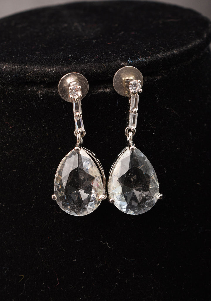 Celebrity-Inspired White CZ Stone Drop Necklace and Earring | Shobitam Jewelry